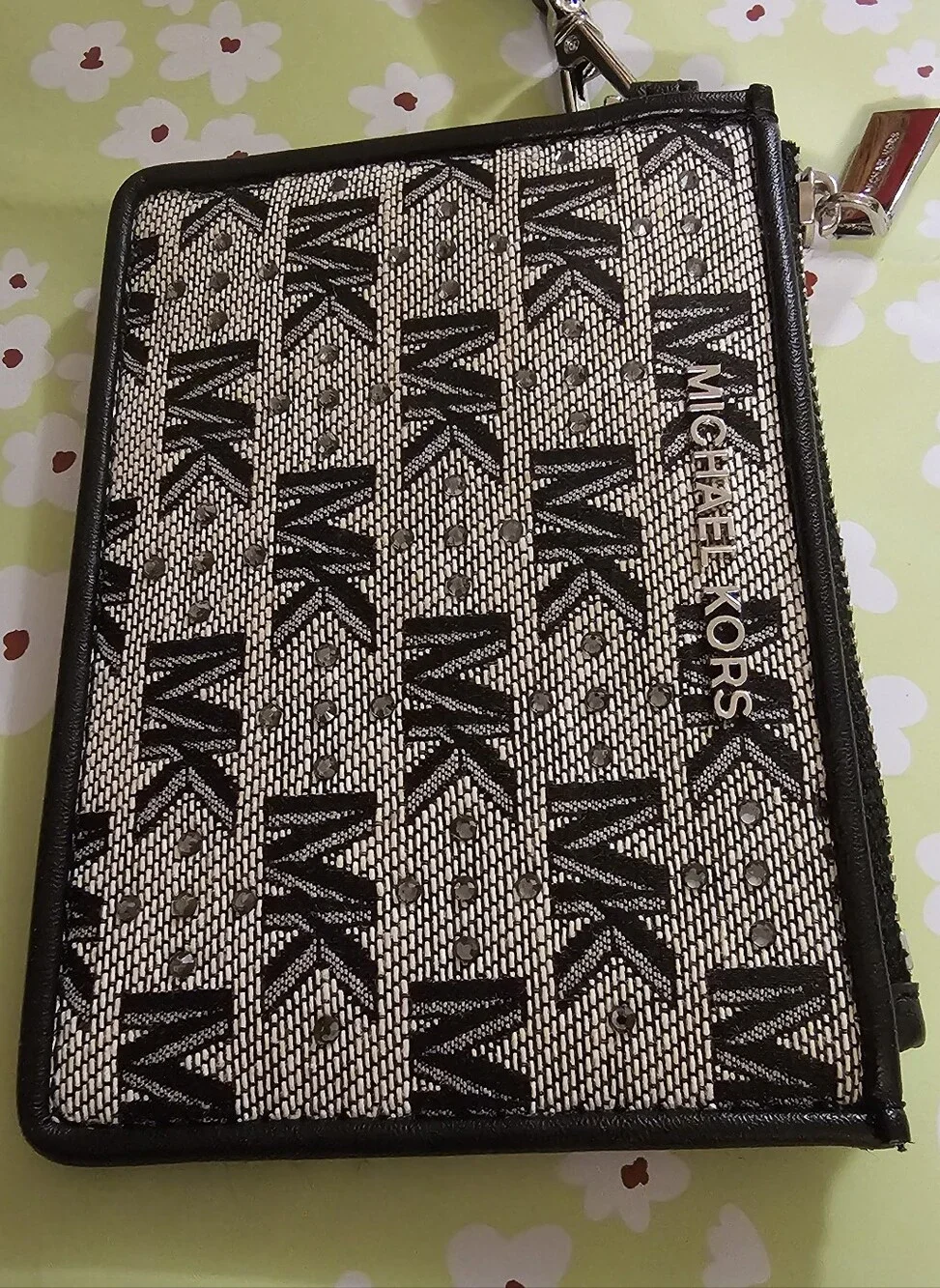 Michael Kors Jet Set Small Coin Purse Blk Monogram With Rhinestones EUC